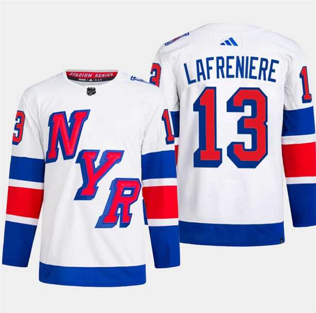 Mens New York Rangers #13 Alexis Lafreniere White 2024 Stadium Series Stitched Jersey Dzhi